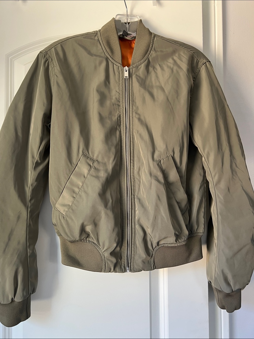 Like New H&M Divided Olive Green Bomber Jacket with Orange Lining